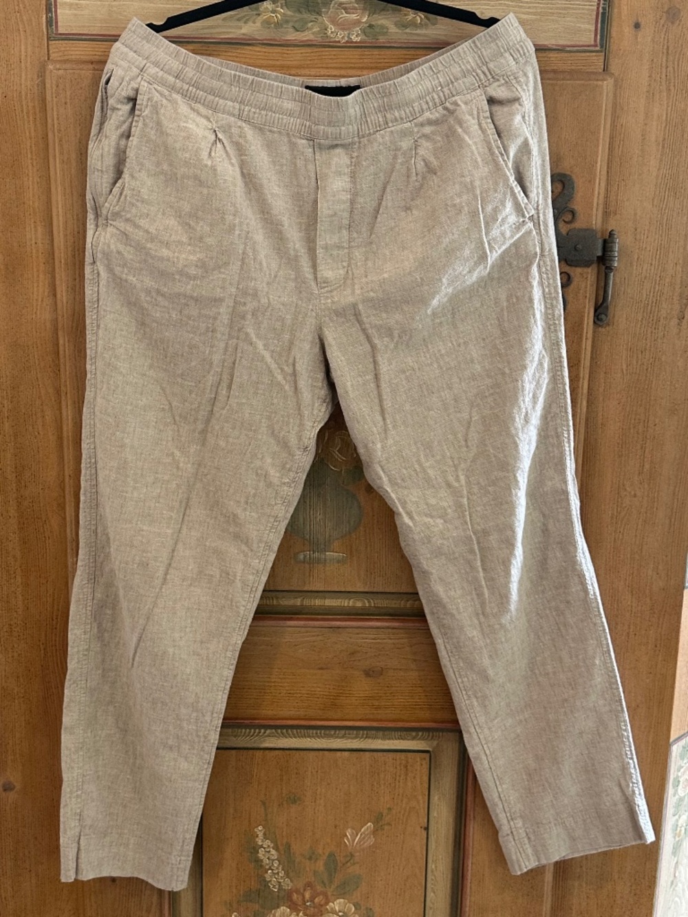 Men's ABERCROMBIE & FITCH - Tan / Beige Loose Linen Pull-On Pants - Size L